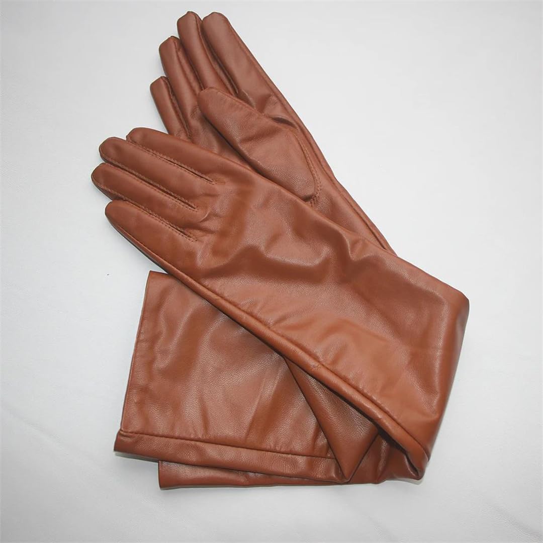 Damen Lange Schaffell Lederhandschuhe Echtes Leder Warm Winter Mode Braun Elegant Stil