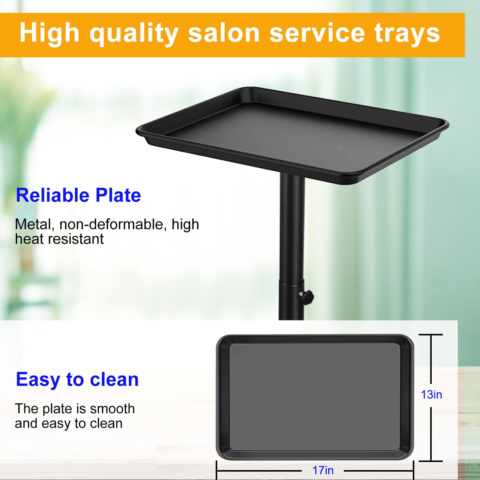 Metal Rolling Salon Tray Cart, Adjustable Service Tray with Wheels