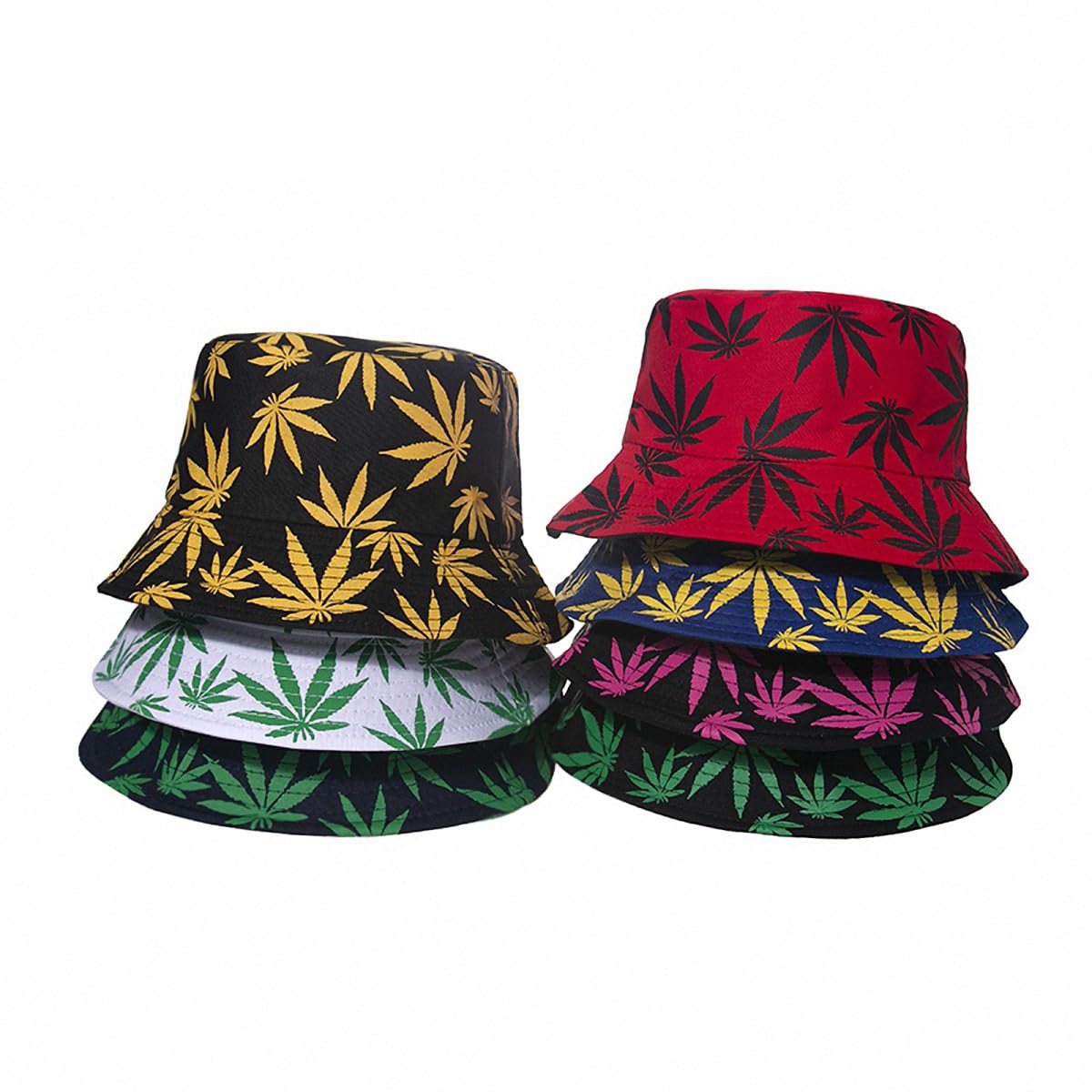 Punk - Gorras de pescador con diseño de hojas rojas, color negro, verde, rojo, para hombre