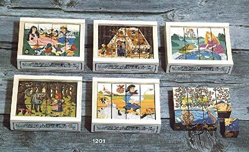 Atelier Fischer Wooden Block Cube Puzzle in Wooden Case - Fairy Tale Scenes (12 Pieces)