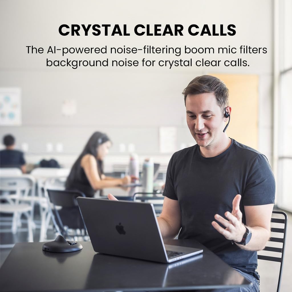 Avantalk Lingo N21 (Upgraded) - Open-Ear Wireless Headset with Noise-Canceling Mic & Charging Dock, Bluetooth Ear Hook Headphones for PC, Computer, Office Work or Home Calls, Lightweight & Comfortable