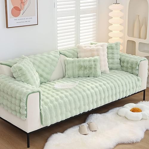 Miniatura 10 de vctops Funda de sofá de forro polar de piel sintética naranja, suave y acogedora funda de felpa con burbujas para sofá seccional, funda