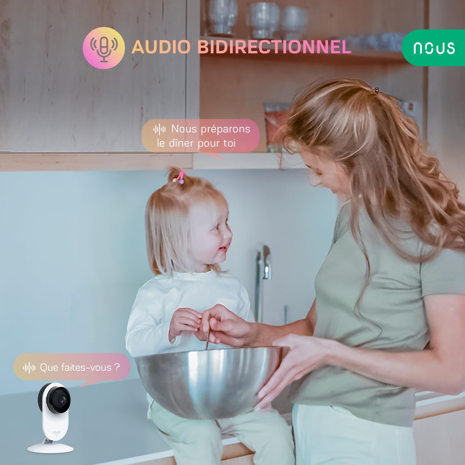 Kamera NOUS W3 WiFi, kamera dla psa, kamera dla dziecka, kamery do monitoringu, wewnętrzna kamera do monitoringu Wi-Fi, kamera dla zwierząt z aplikacją, kamera dla kota, Tya Smart Life