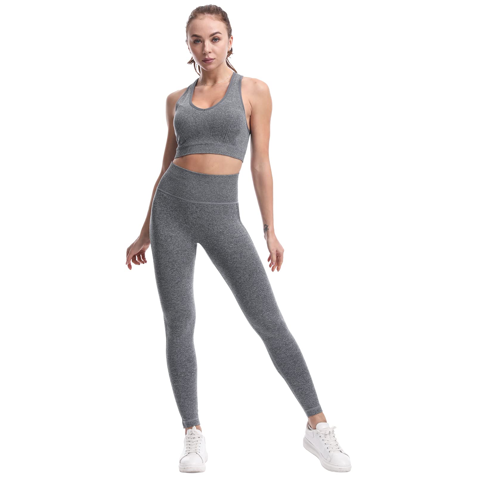 JOJOANS Tuta da donna, 2 pezzi, senza cuciture, per yoga, jogging, per il tempo libero