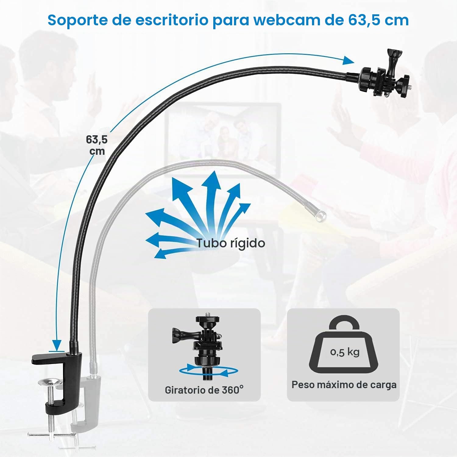 Soporte para cámara web, soporte mejorado para webcam con brazo flexible de cuello de cisne y abrazadera, apto para Webcam C920, C922, C930