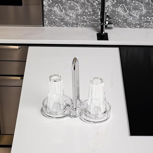 Miniatura 6 de Juego de 2 botellas de condimento de cristal con soporte, juego de salero y pimentero de cristal recargable, dispensador de sabor de cristal,