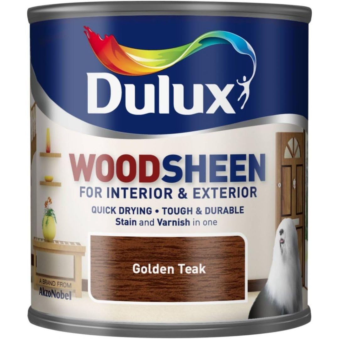 Woodsheen Stain and Varnish 750ml Golden Teak | Interior Wood Stain and Varnish | Satin Finish for Doors Skirting Furniture and Trim | Quick Dry Wood Protection