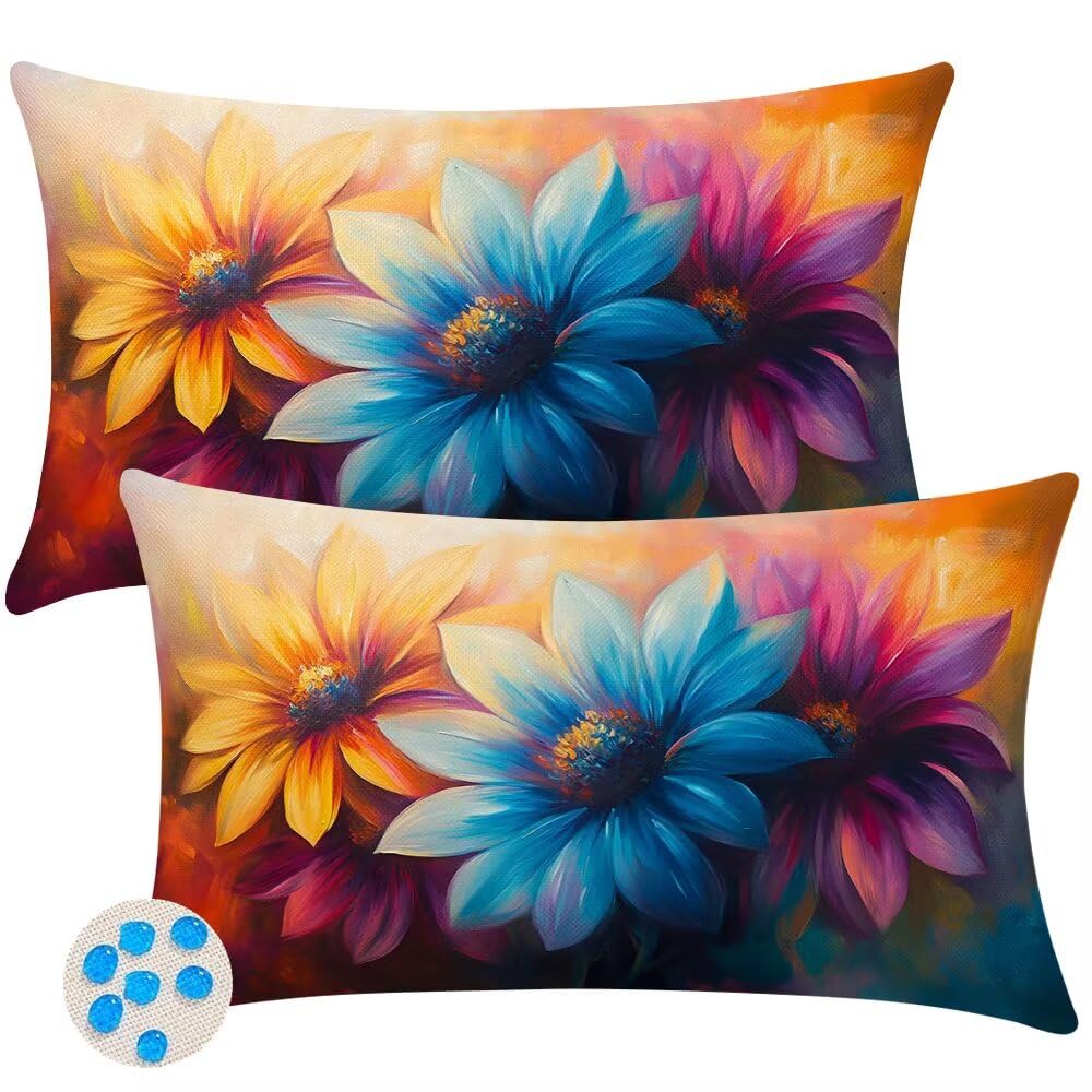 Outdoor Cushions Waterproof Cushion Covers 35cm x 55cm Pack of 2 Retro Garden Cushion Cover Flowers Decorative Throw Pillow Case14 x 22 Inch Outdoor Pillowcase for Garden Furniture Living Room -SC394