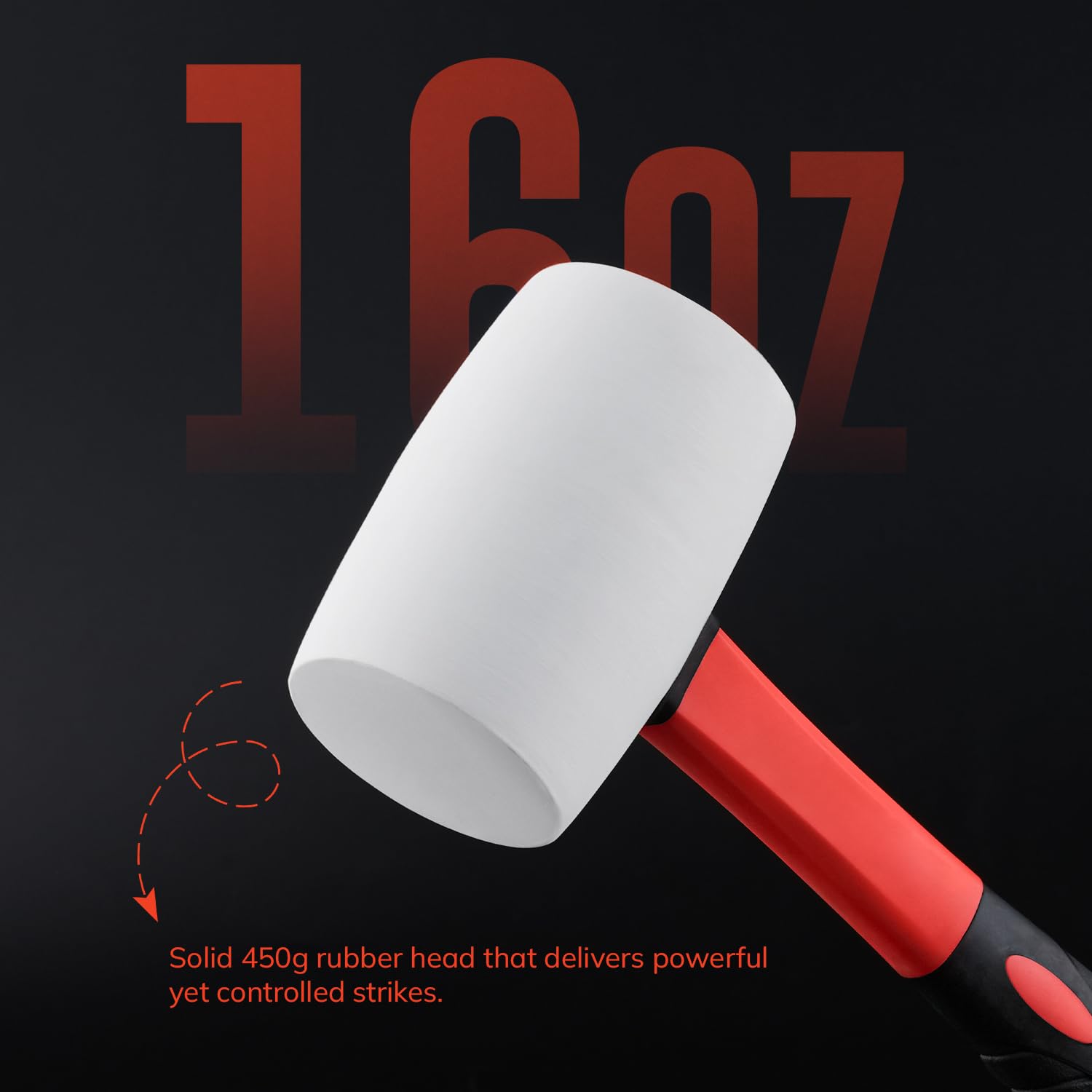White Heavy Duty 16Oz Large Rubber Mallet with Fiber Shaft Mallet Shock Absorbing Easy Grip, White 16oz (Pack of 1) - Image 2