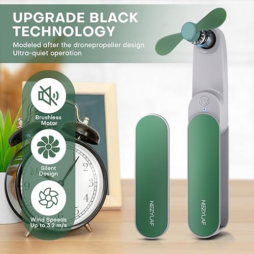 Miniatura 2 de Nezylaf Mini ventilador de mano, mini ventilador silencioso recargable de 2 velocidades 9-15 horas de trabajo, ventilador de bolsillo pequeño USB