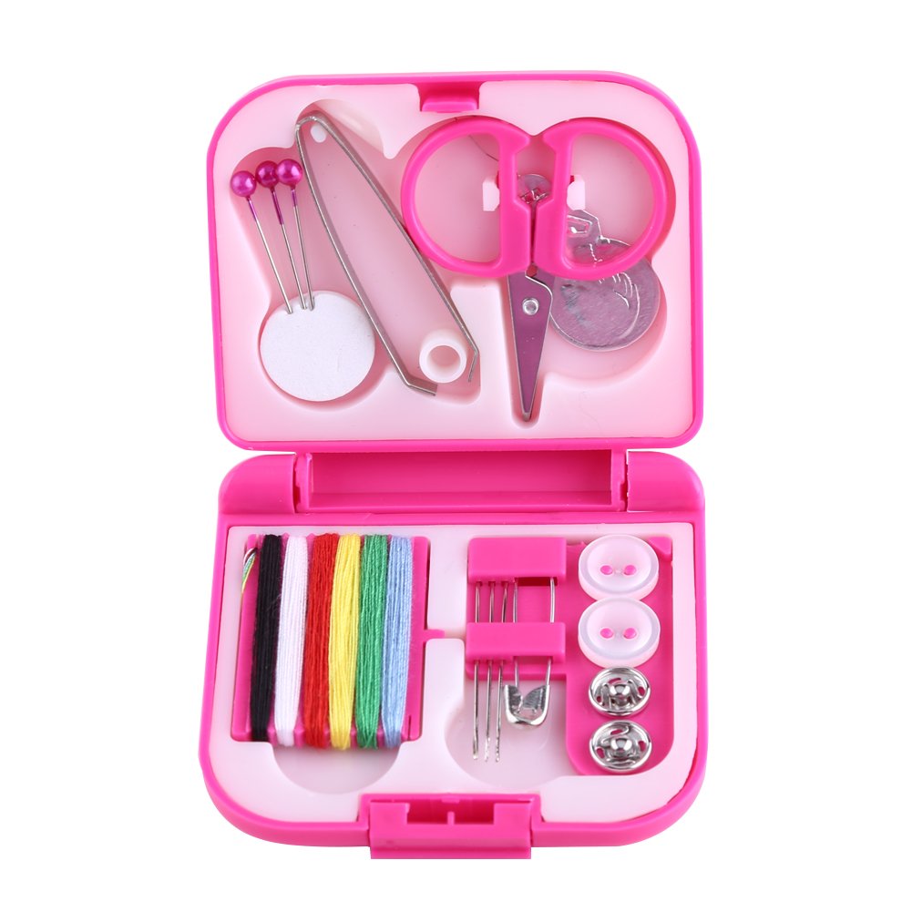 Portable Travel Sewing Kits Box Needle Threads Scissor Buttons Pins Home Tools Sewing Kits BoxSewing KitsSewing BoxSewil Can Is Safe Design (Rose Red)