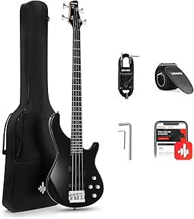 Donner Electric Bass Guitar 4 Strings Full-Size Standard Bass PJ-Style Electric Bass for Adults with Free Online Lesson, Gig Bag Guitar Strap and Guitar Cable Included, DPJ-100, Black
