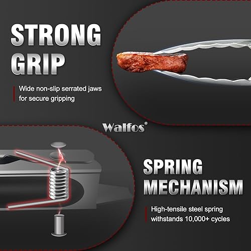 Miniatura 5 de Walfos Pinzas de cocina de acero inoxidable para cocinar, barbacoa, 7, 9, 12 y 14 pulgadas, juego de 4 pinzas de metal resistentes con bloqueo para