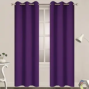 Yakamok Soft Room Darkening Grommet Window Drapes Thermal Insulated Light Blocking Blackout Curtains for Bedroom(38Wx90L,Purple,2 Panels)