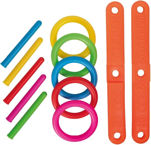 P'TIT CLOWN - 24538 - Jeu de Lancer d’Anneaux Enfant - Jeu d’Extérieur d’Adresse et de Précision - 5 Anneaux, 5 Piquets, Support à Assembler - Plastique - 2