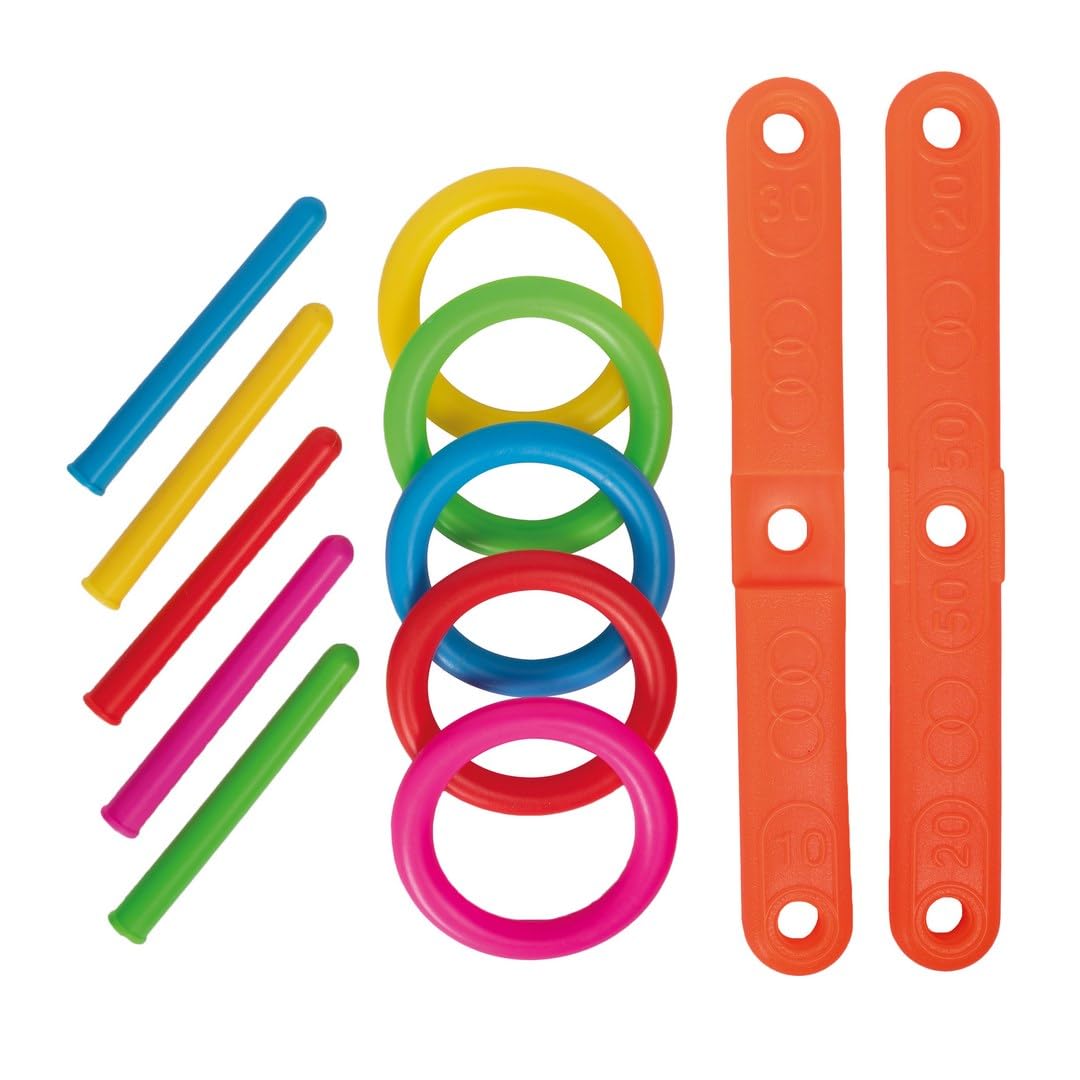 P'TIT CLOWN - 24538 - Jeu de Lancer d’Anneaux Enfant - Jeu d’Extérieur d’Adresse et de Précision - 5 Anneaux, 5 Piquets, Support à Assembler - Plastique