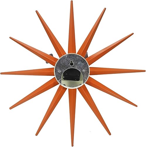 Miniatura 4 de SHISEDECO Reloj moderno con forma de rayos solares en naranja, sin tictac, de madera, diseño retro de mediados de siglo, reloj de cuarzo decorativo