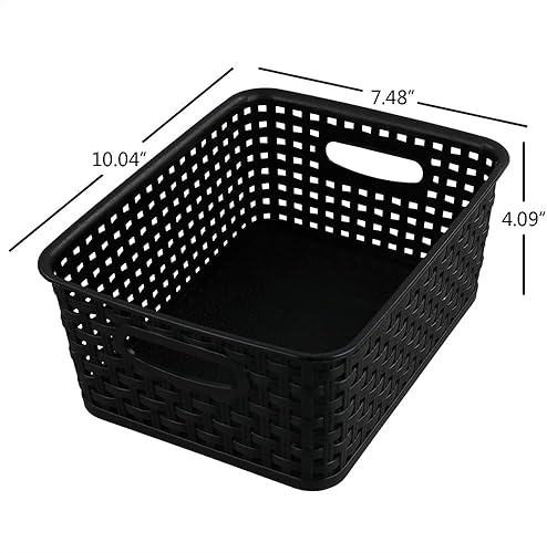 Miniatura 9 de Paquete de 6 cestas de almacenamiento tejidas de plástico, cestas pequeñas, color gris oscuro