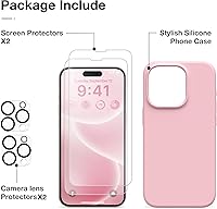 Vista 429 de GONEZ Funda de silicona para iPhone 15 Pro Max, compatible con Magsafe, protector de cámara + protector de pantalla, forro de microfibra suave Negro