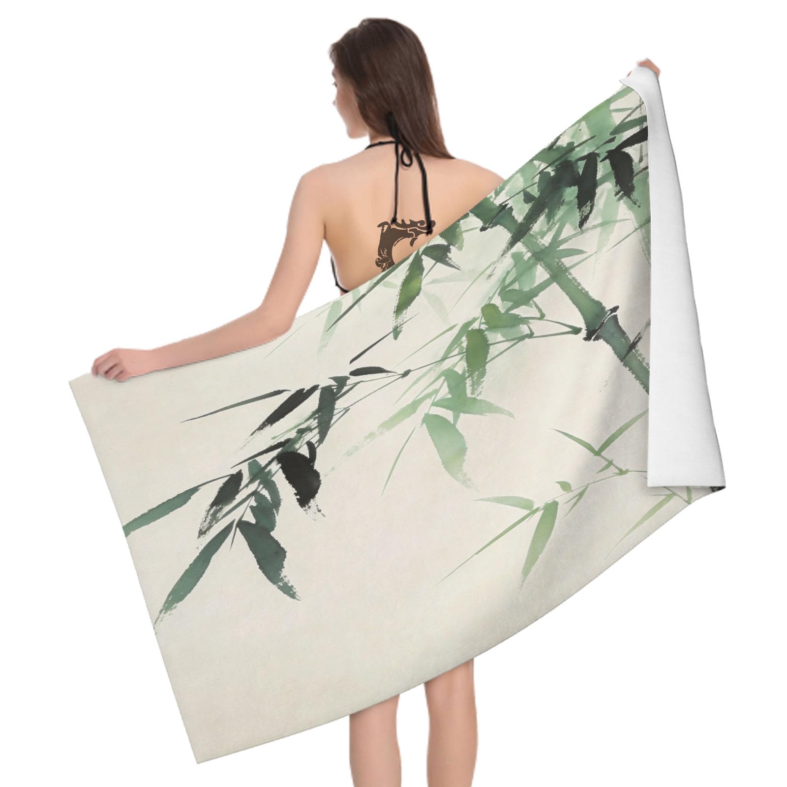 Leichong 3D Ink Wash Bamboo Beach Towel Large Microfiber Soft Quick Dry for Adults, Exotic Print Bath Towel Lightweight Soft Absorbent for Travel Swimming Pool Sports, 80 x 160 cm