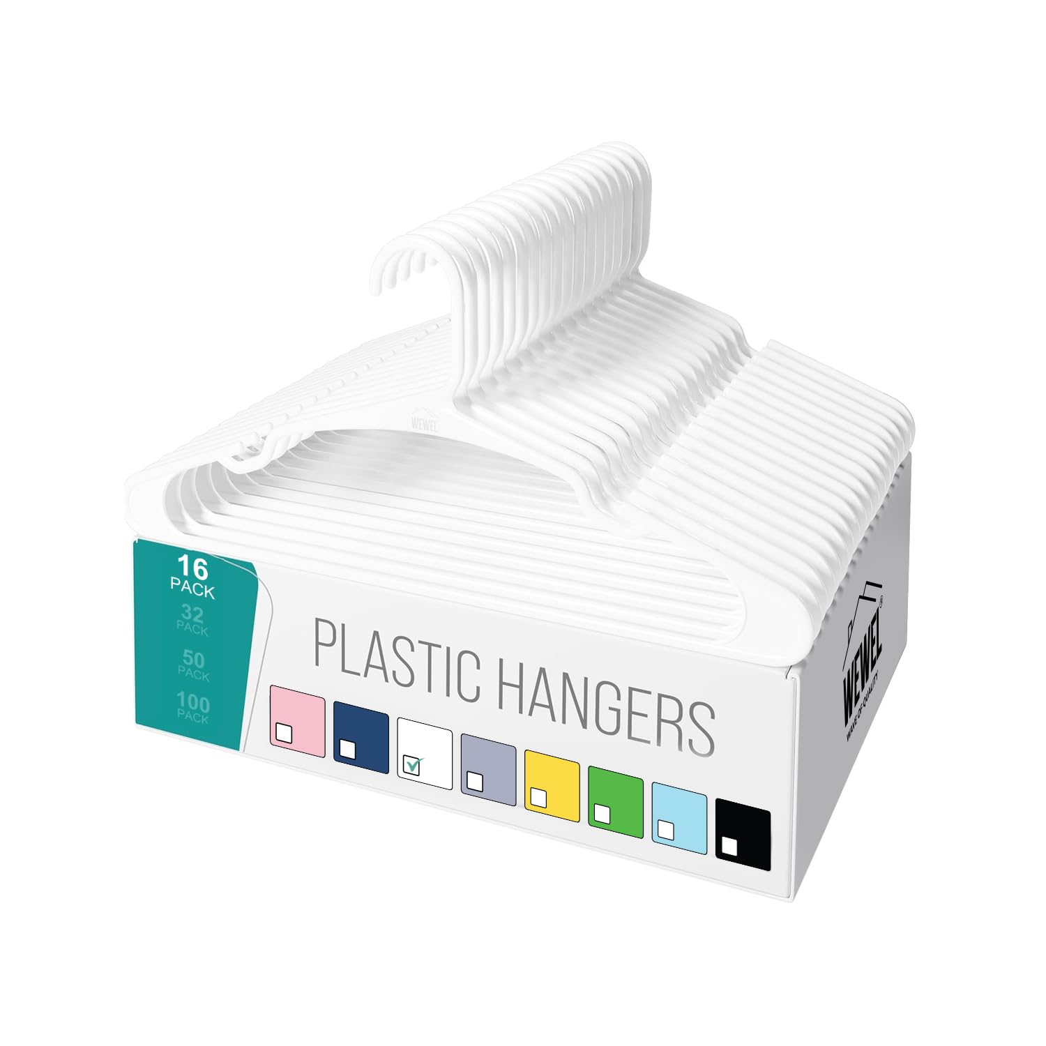 WEWEL® 16 Pcs Premium Clothes Hangers for Hanging Cloths, Elevate Your Wardrobe Organization in Multicolors with Cloth Hanger (16,White)