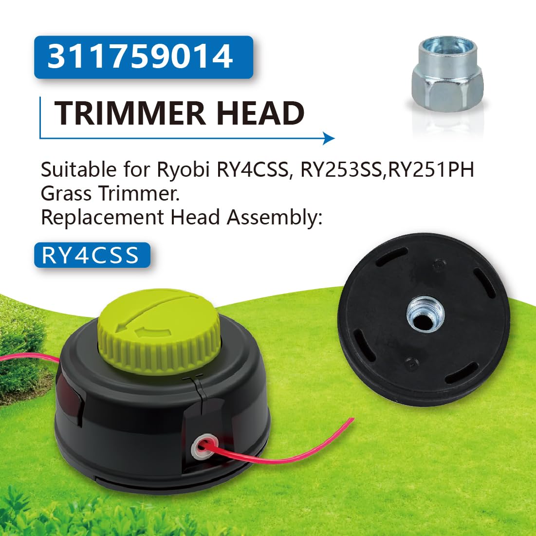 311759008 313318001 es adecuado para reemplazar el cabezal de corte de cortacésped, y es compatible con recortadoras de varilla recta como Ryobi P2009 40V RY15523A RY253SS