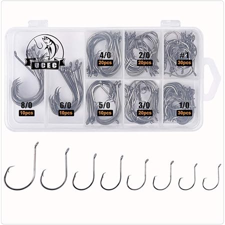 Amazon Ucec 釣り針 高炭素鋼フック サイズ 1 1 0 2 0 3 0 4 0 5 0 6 0 8 0 150枚入り 2倍強いカスタムオフセット フィッシュフックセット 専用ボックス付き Ucec フック 針
