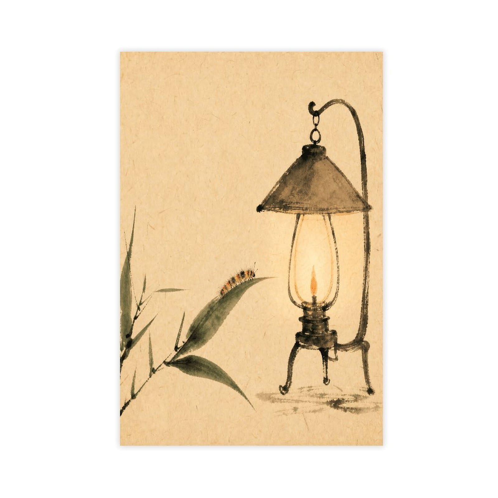 H3b8u2y5 Unframe-Style-3 Hanging Lantern With Bamboo Canvas Wall Art, Detailed Illustration
