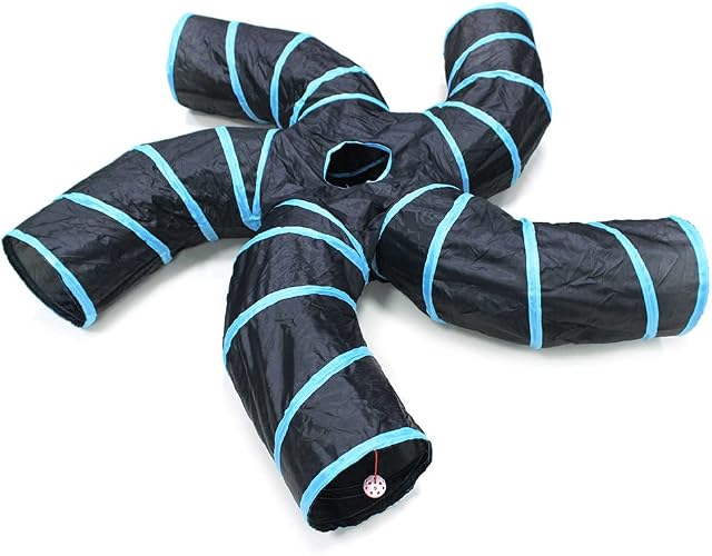 Bemodst S-Type Cat Tunnel, 2 Way/3 Way/4 Way/5 Way Collapsible S-shape Small Animal Tubes Kitty Tunnels Interactive Maze House Toy With Storage Bag For Kitten Puppy Rabbit Guinea Pig (5-Way)