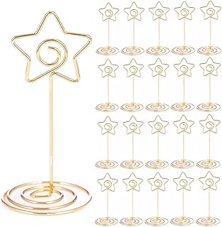 20PCS 3.35 Inch Table Number Stands - Place Card Holders for Wedding Centerpieces, Birthday Party, Photo Picture Frame Display (Star Shaped-Gold)