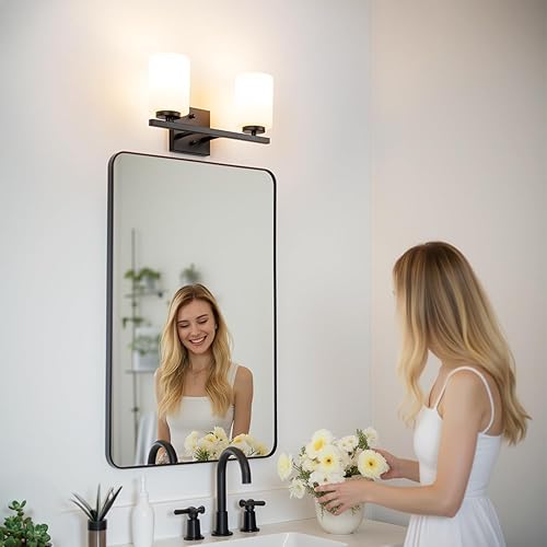 Miniatura 10 de mirrea Lámpara de tocador de baño moderna de 22 pulgadas con pantallas de vidrio blanco grabadas con acabado de níquel cepillado