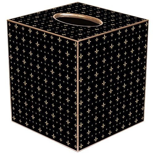 Black & Gold Fleur de Lis Paper Mache Tissue Box Cover