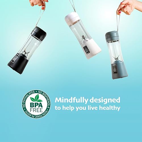 Miniatura 3 de Licuadora portátil inalámbrica de 13 onzas. Licuadora personal para batidos y licuados, sin BPA, recargable USB-C, mini exprimidor para viajes, a