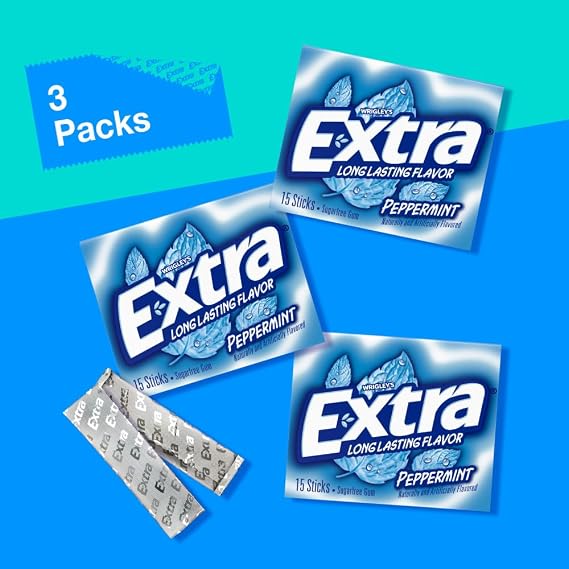 EXTRA Peppermint Sugar Free Gum Back To School Chewing Gum, 6 Pack Bulk Gum (45 Sticks Total)