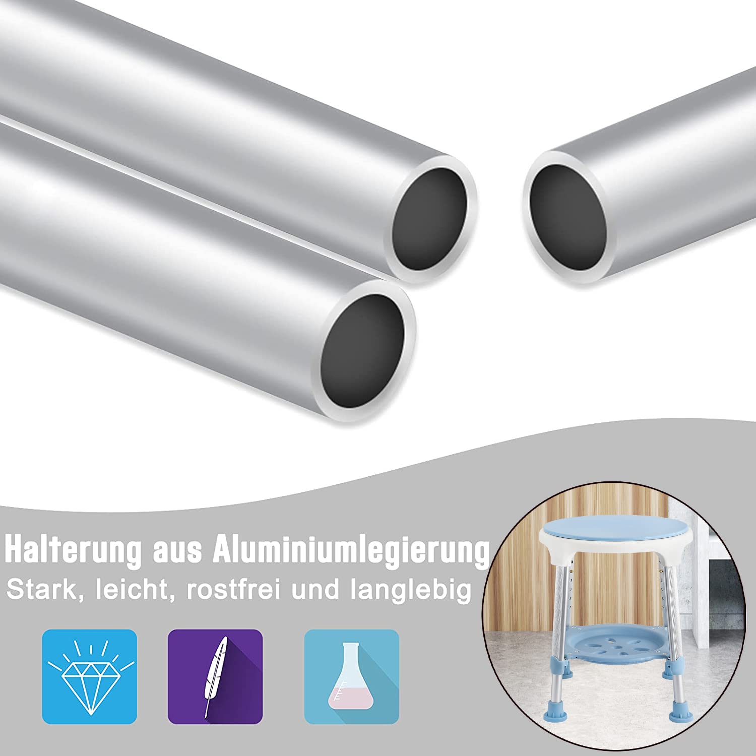 Aufun Taburete de Ducha，Silla Redonda giratoria de 360 Grados, para Personas Mayores Ajustable en Altura, Taburete de baño Antideslizante de 150 kg para Personas Mayores, Mujeres Embarazadas