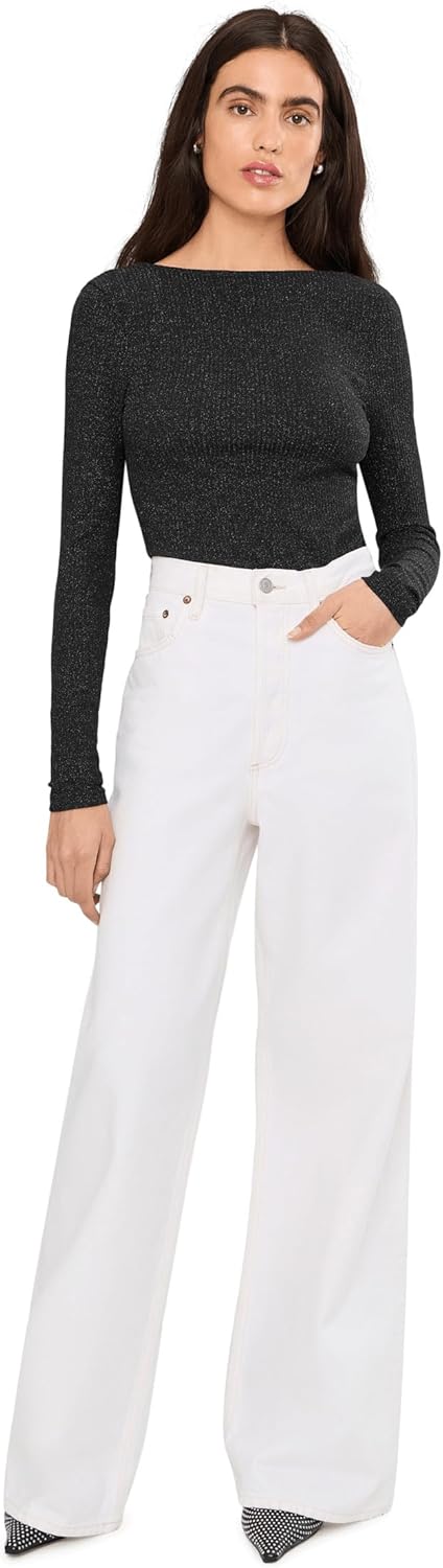 Madewell Womens Bria Long Sleeve Open Back Snit Rib Sparkle - Image 2