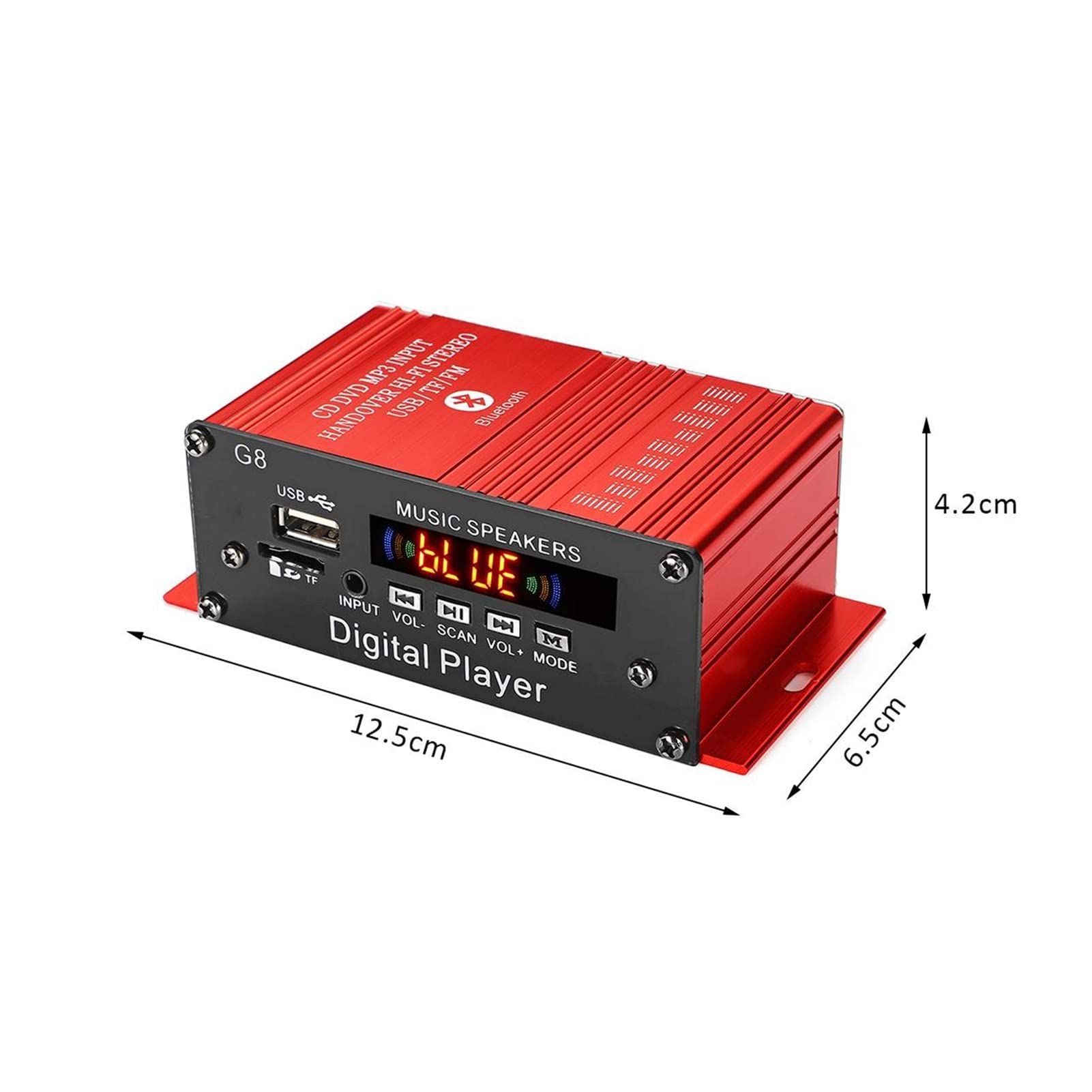 Amplificador de Sistemas de Audio G8 200W 12V AUTHIFIFICADOR DE Audio DE Coche DE Alta FIDELIDAD Amplificador de energía de Audio Bluetooth Home Estéreo Amplificadores FM Radio 2CH USB TF AUX
