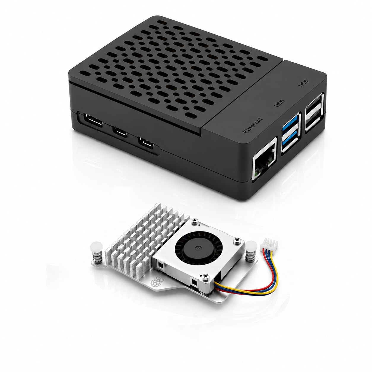 Funda Raspberry Pi 5 para centro multimedia de salon con boton de encendido 8