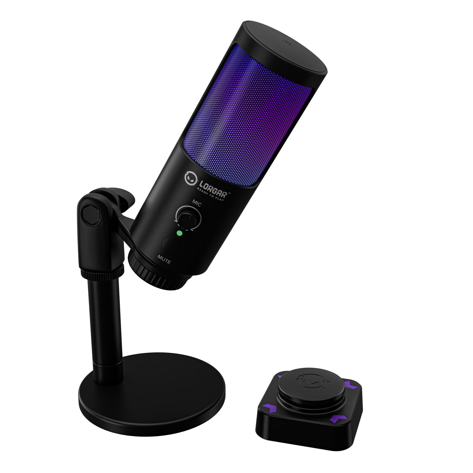 SMP40 RGB mikrofon gamingowy z bezprzewodowym przyciskiem wyciszania, mikrofon USB ze wzorem kardioidalnym, metalowy stojak, Plug & Play, do komputerów PC, Mac, Android i PlayStation, czarny