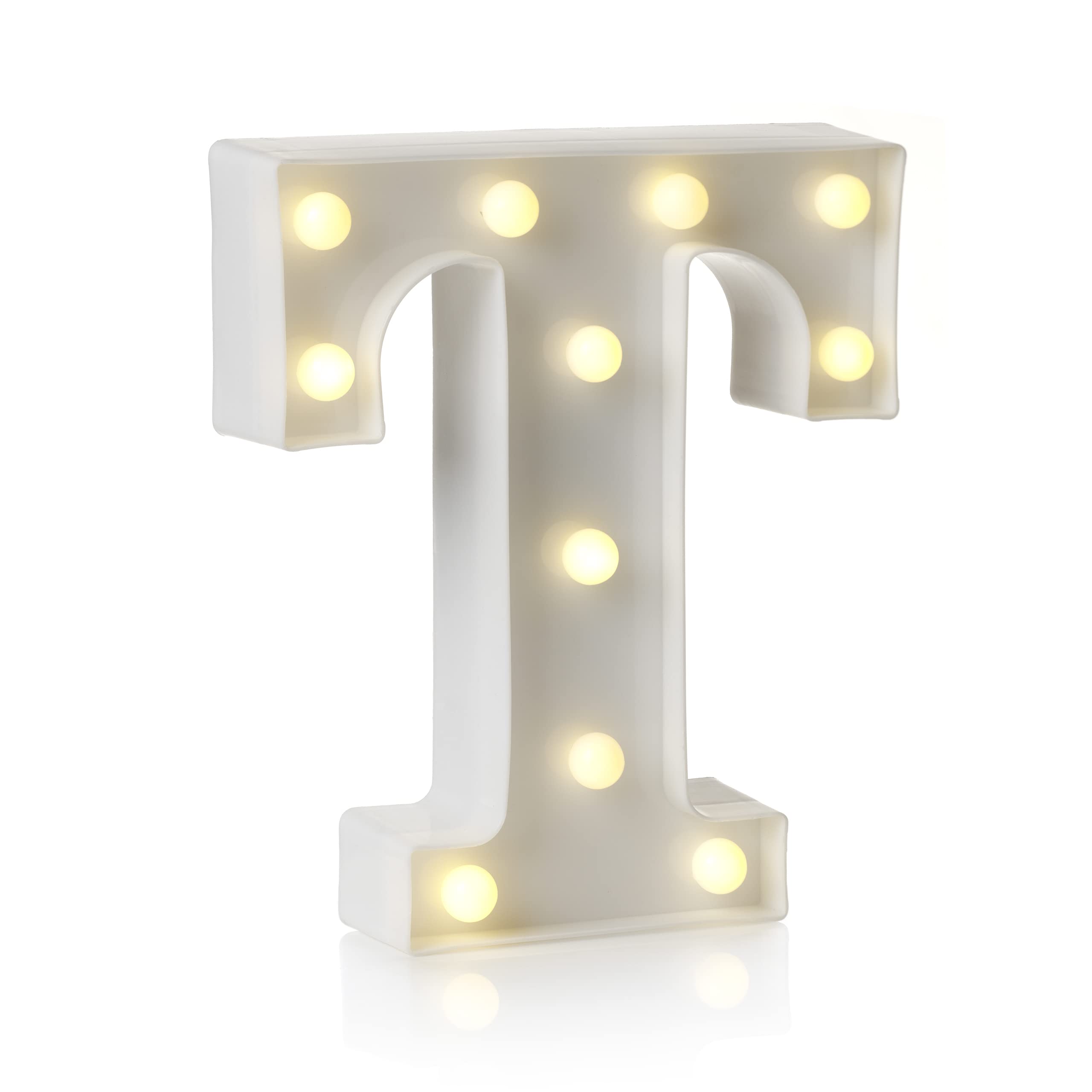 Auraglow LED Alphabet Letter & Number Light Sign Decorations, Lamp for Home Birthday Party Event, Night Lights, Battery Powered Letters And Numbers With Four Hour Timer (T)