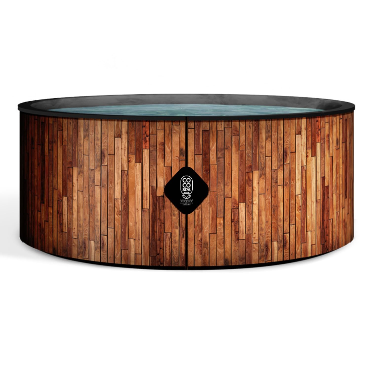 COCO SPA Bali Spa Gonflable| 180 cm de diamètre | 1100 litres | Moteur 2040 W | Jusqu'à 6 Personnes | Massage 140 Jets | Imitation Bois Naturel