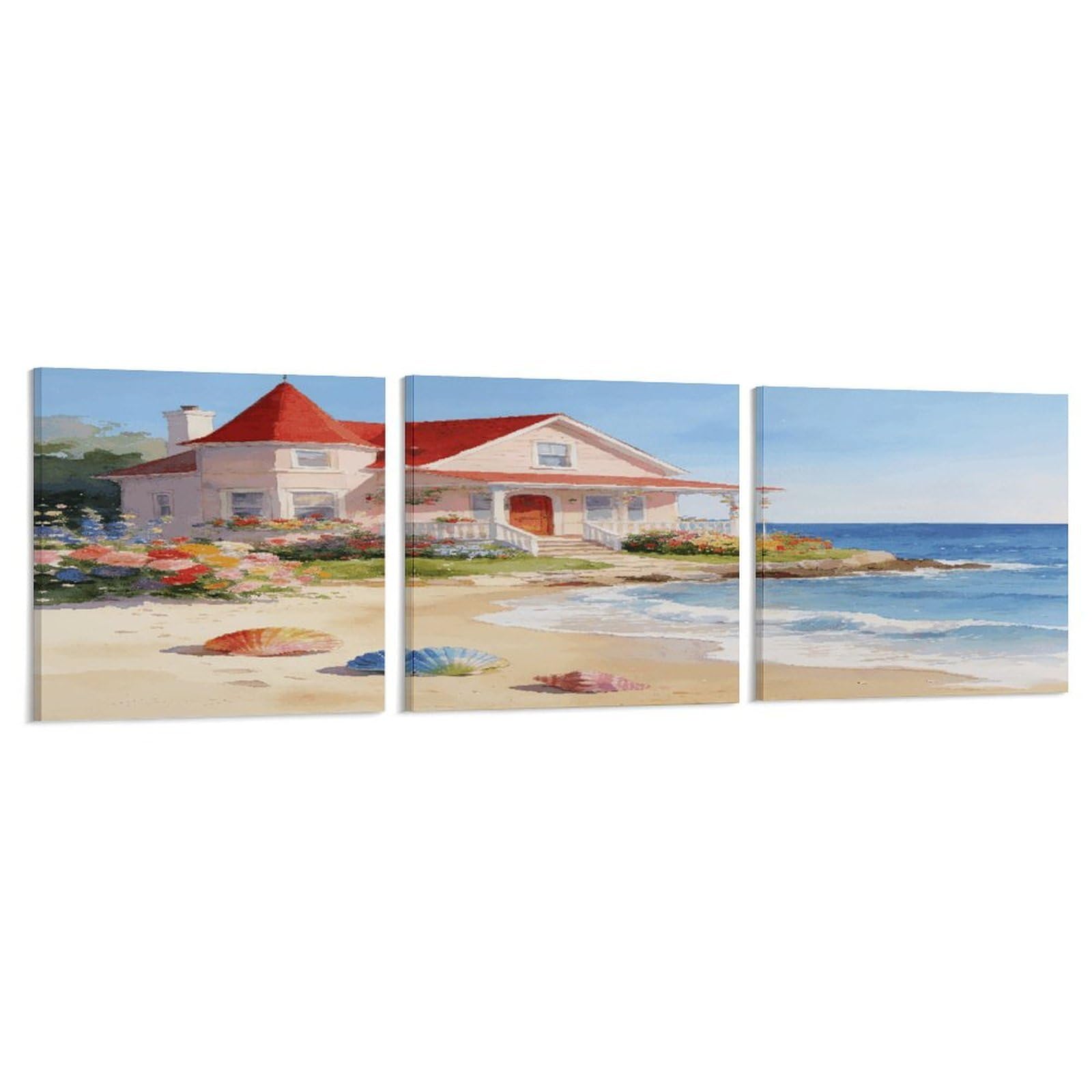 Khauerbc Style Set Of 3 Beach House Wall Art，Paintings Artwork For Living Room, Hallway, Bedroom, Office Wall Decor For Living Room, Hallway, Bedroom, Office Paintings Artwork 8X8 Inch