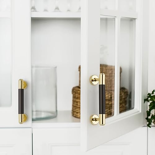 Miniatura 7 de JOY DECOR Paquete de 10 manijas redondas de latón con barra en T de un solo agujero, tiradores dorados, manijas de aleación de zinc para gabinetes