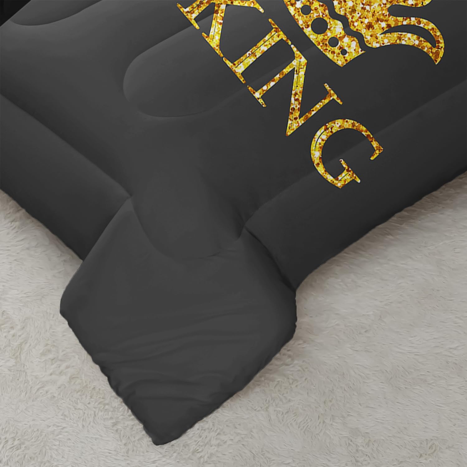 AILONEN King and Queen Comforter Set,Black and Gray Crownc Bedding Set for Couples Queen Size,Romantic Theme Duvet Set,1 Quilt + 2 Pillow Case,3 Pieces,Soft Microfiber - Image 4