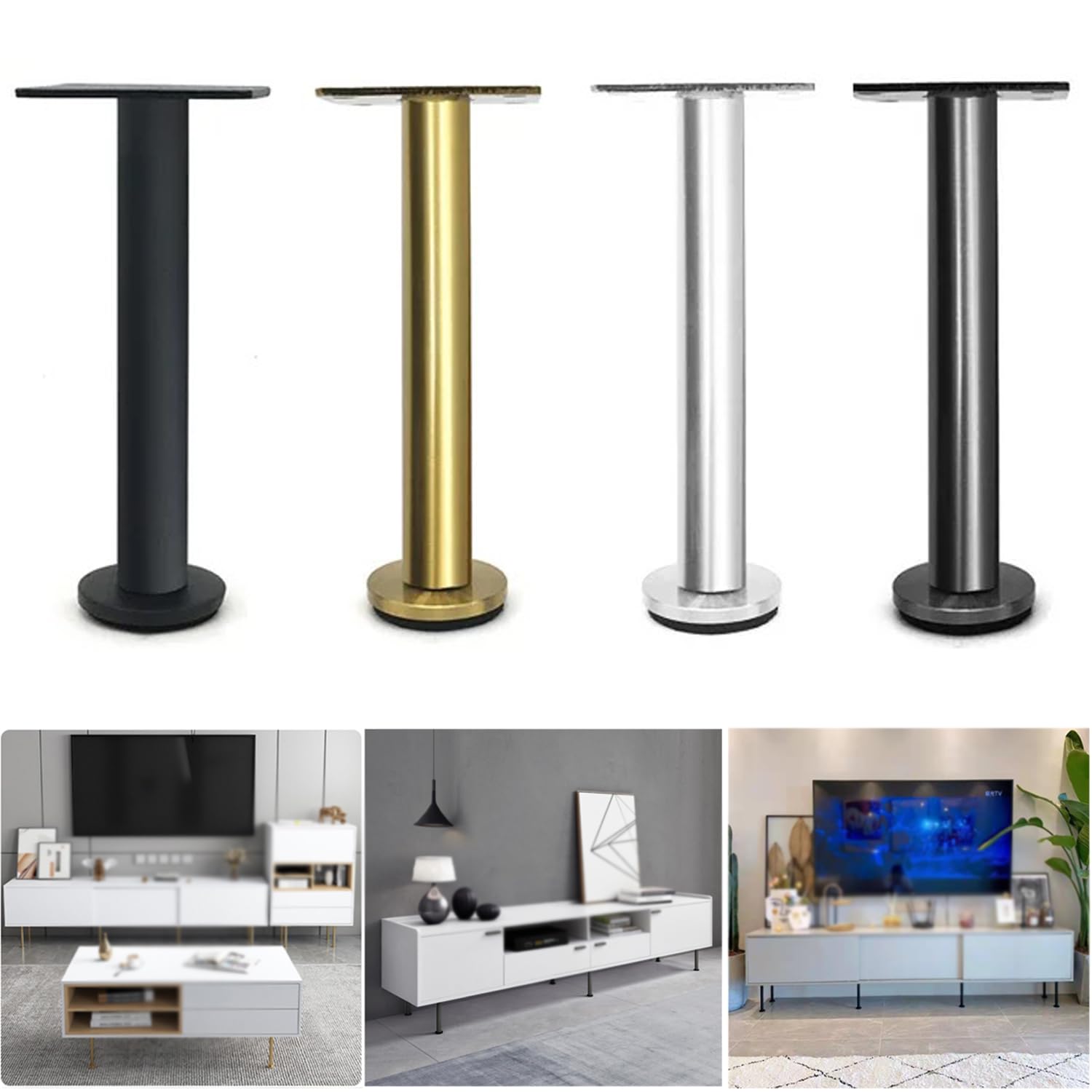 4 Pcs Patas para Muebles Altura Regulables,Pies Ajustables para Mesas Acero Inoxidable,Patas de Soporte para Sofás Armario Silla Escritorio Gabinete,Con Tornillos (40cm,Plata)