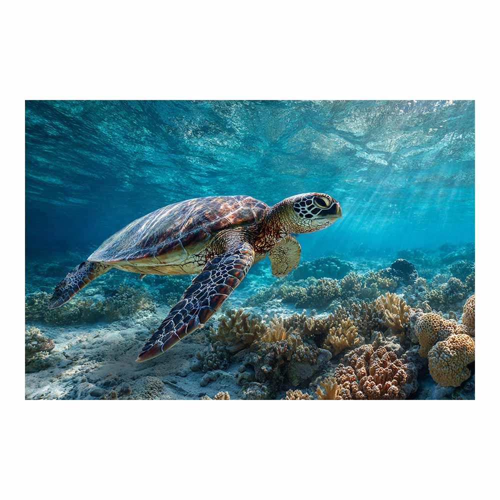 HUYEEI Canvas Wall Art Beachs Turtle at plays among the reefs marine animals Seascape Vintage Artwork for Seaside Livings Room Bedroom Bathroom Decor(blue)-60x90cm Unframed