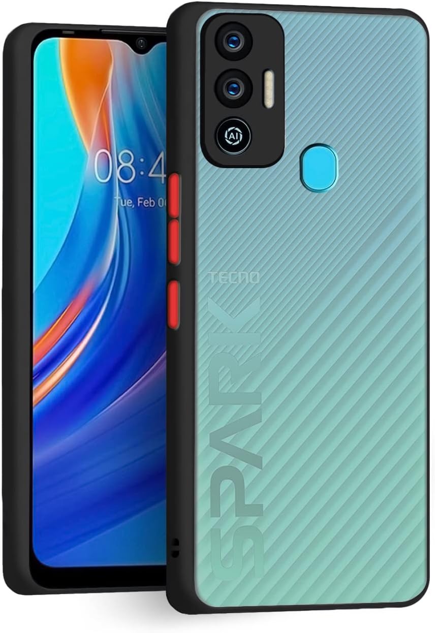 CEDO Tecno Spark 7 / 7T Smoke Cover Back Case | Camera Bump Protection Frosted Matte | 360 Degree Shockproof Rubberized Anti-Drop Slim Hard Backcover (Black)