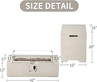 Vista 4 de SUNBURY Mesa de fuego de propano para exteriores de 42 pulgadas, mesa rectangular con tanque de 40,000 BTU, mesa de gas blanca manchada para patio