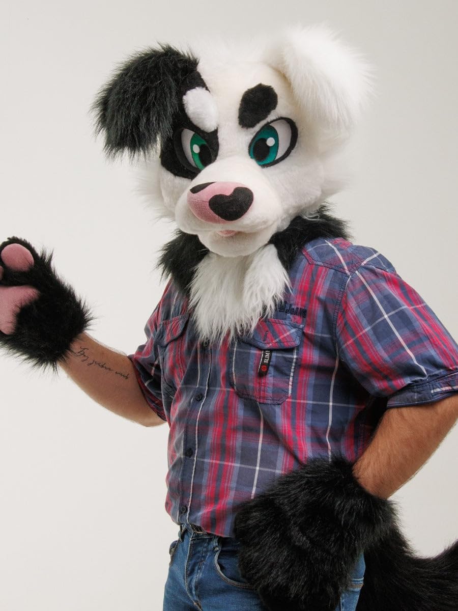 Border Collie Dog Fursuit Head Hand Paws Tail Long Fur Husky Furry Wolf Mascot Accessories