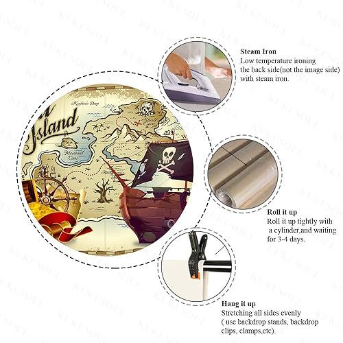 Miniatura 6 de KUBZT537 - Telón de fondo de fiesta pirata de 7 x 5 pies, fondo de mapa del tesoro pirata, suministros de cumpleaños para niños, decoración de baby